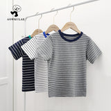 Children T Shrits Men's Summer Striped Short Sleeve T-shirt Short Sleeve
