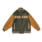 Brown Varsity Jacket Fall Color-Blocking Jacket Men's Loose Fashion Hip Hop Letter Printed Baseball Uniform Coat