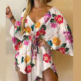 Nina Parker Graffiti Dress Sexy Batwing Sleeve Lace-up Dress