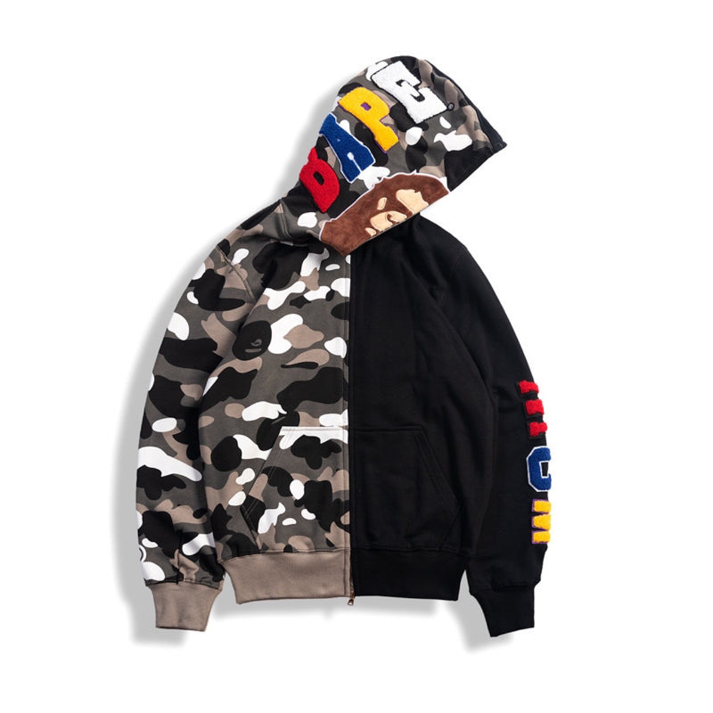 WGM Closing Autumn and Winter Leisure Shark Head Color Matching Hooded Sweater Coat