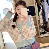 Preppy Aesthetic Sweater Knitted Cardigan Coat for Women Autumn V-neck