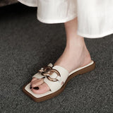 Fancy Sandals Fashion Metal Chain Flat Sandals Outdoor Fashion Square Toe Open Toe