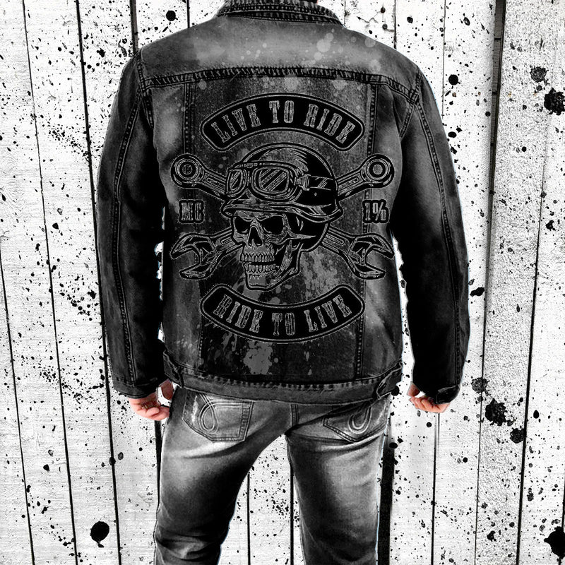 Skeleton Varsity Jacket Long Sleeve Autumn and Winter Punk Men's Denim Jacket