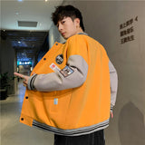 Yellow Varsity Jacket Color Matching Badge Sports Baseball Uniform Breasted Coat Sweatshirt Men's Spring and Autumn