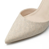 Nude Block Heels Closed Toe Sandals Rhinestone Women's Shoes