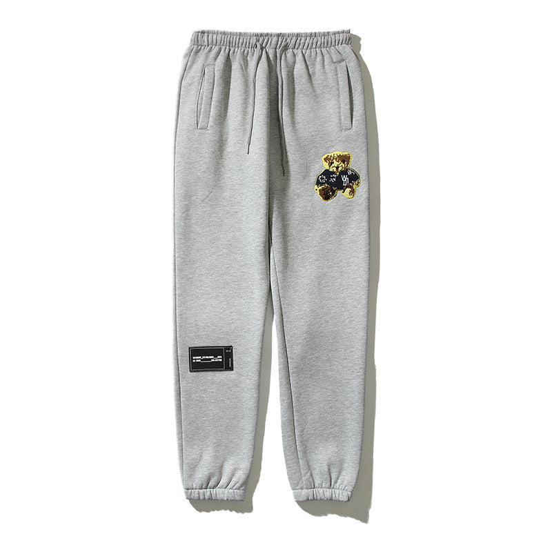 Kanye West Sunday Service Pant Autumn and Winter Embroidery Cartoon Bear Leisure Sports Fleece-Lined
