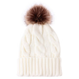 Women Winter Hats Winter Knitted Hat Fur Ball Solid Color Thickened Sleeve Cap