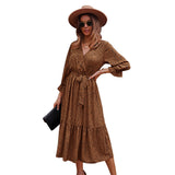 Emery Rose Dresses Casual Holiday Style Floral Print Long Sleeve Autumn and Winter Dress Large Swing Skirt