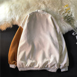 Cream Color Varsity Jacket Oversize Corduroy Baseball Uniform Coat