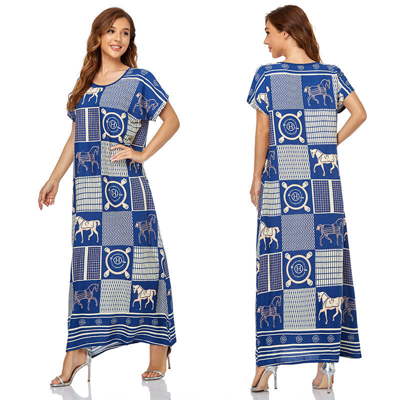 Muslim Women Stylish Kashibo Abaya Muslim Ladies Long Gown Islamic Clothing Jilbab Jalabiya Short Sleeve Dress