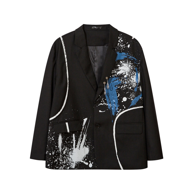 Men's Casual Suit Man Blzer Paint-Splashing Style Graffiti Burr Stitching Suit Jacket Men Loose Lapels Casual Small Suit