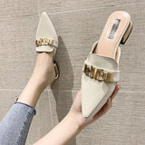 Finn Chain Pointed Toe Mule Closed-Toe Slippers Female Summer Pointed-Toe Mules Shoes