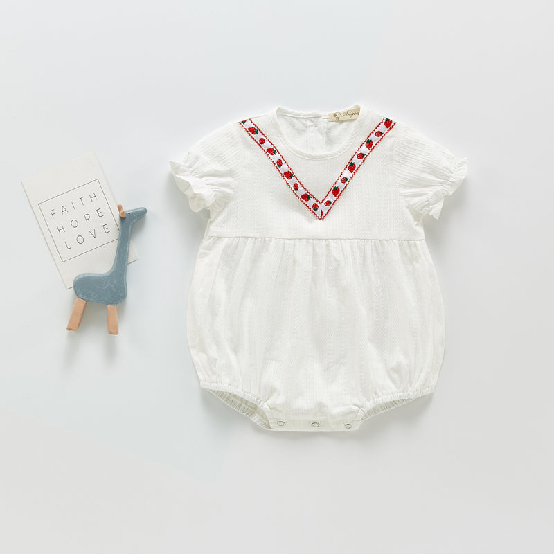 Summer Rompersvs Collar Embroidered Ruffled Short Sleeves Romper