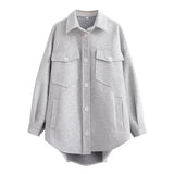 Women Fall Fall Woolen Loose Shirt Coat Single-Breasted Mid-Length Top