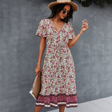 Emery Rose Dresses Printed Dress Spring/Summer V-neck Short Sleeve Bohemian Style