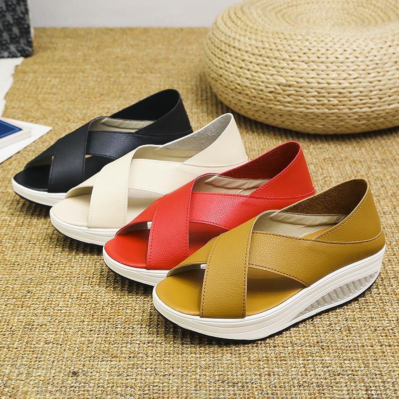 Women Open Toe Sandals Flats Large Size Platform Muffin Peep Toe Roman Shoes