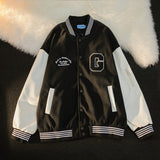 Black Varsity Jacket Oversize Baggy Coat Men's and Women's Jacket Autumn Baseball Uniform