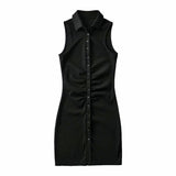 90S Outfits Spring and Summer Retro Hot Girl Fashionable Lapel Single Breasted Sexy Women's Dress