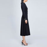 Women Spring Dress French Cardigan High Waist Midi Skirt Long Sleeve Solid Color Buttons Slim Dress