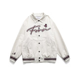 Beige Varsity Jacket Unisex Style Letter Embroidery Baseball Jacket Men's Coat