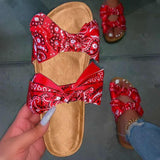 Women Open Toe Sandals Flats Large Size Sandals Summer Casual Bow Print Flat Slippers