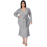 Nina Parker plus Size Dresses Dress Sexy V-neck Long Sleeve Narrow