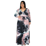 Nina Parker plus Size Dresses Sexy V-neck Split Tie-Dye Dress
