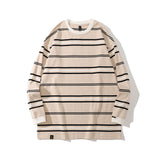 Mens Fall Outfits Vintage Stripe round Neck Sweater Men's Loose Couple Casual Long Sleeve Bottoming Top