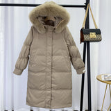 Women Winter Coats Puffer Jacket Down Coat White Duck Down Jacket Hooded Thickened Big Fur Collar Coat