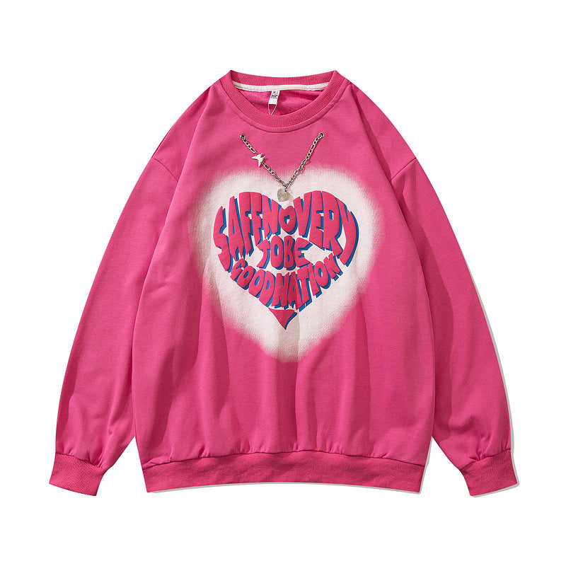 Mens Fall Outfits Heart Graffiti Sweater Couple's Men's and Women's Casual Long-Sleeved Top