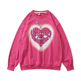 Mens Fall Outfits Heart Graffiti Sweater Couple's Men's and Women's Casual Long-Sleeved Top