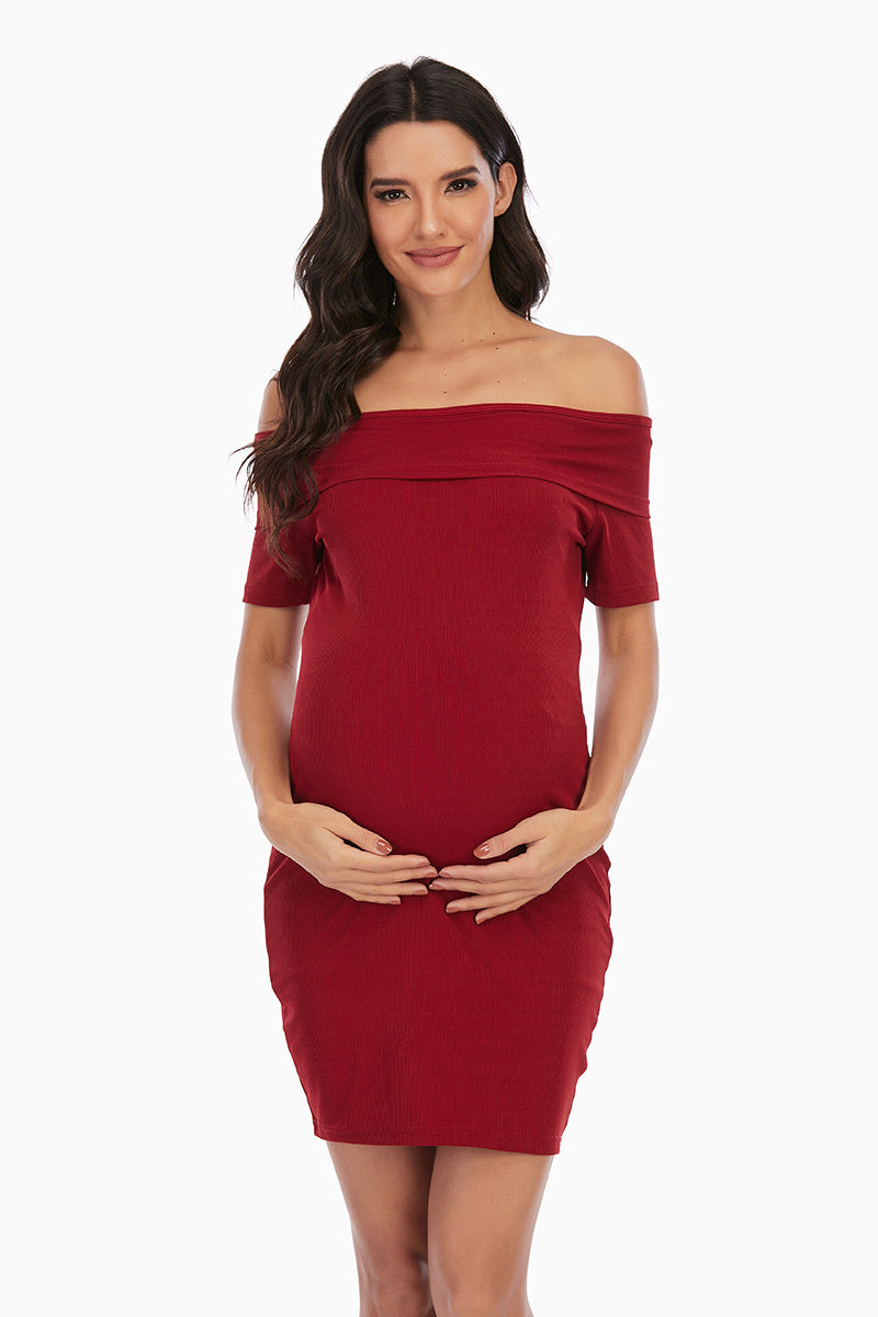Maternity Clothes Dress Solid Color Short Sleeve Dress