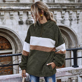 Women Winter Coats Plush Women's Clothing Jacket Long-Sleeved Striped Loose Hooded Urban Casual Jacket