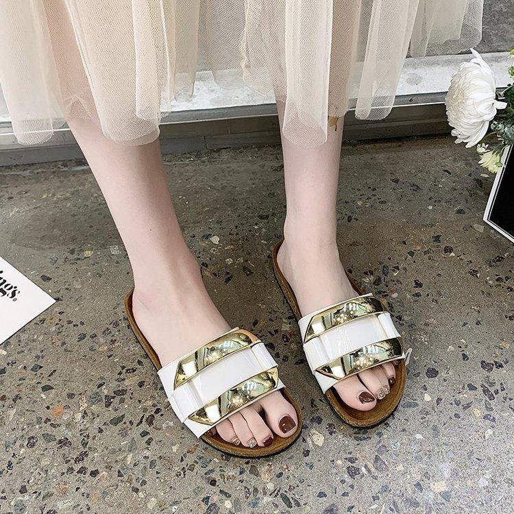 Women Open Toe Sandals Flats Platform Slippers Summer Fashion Metal Buckle Flat Heel Sandals
