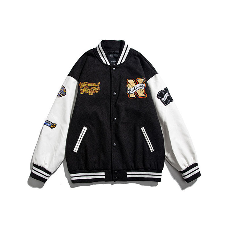 Varsity Jacket Vintage Autumn Men's Baseball Uniforms Campus Color Contrast Patchwork Youth Casual Jacket
