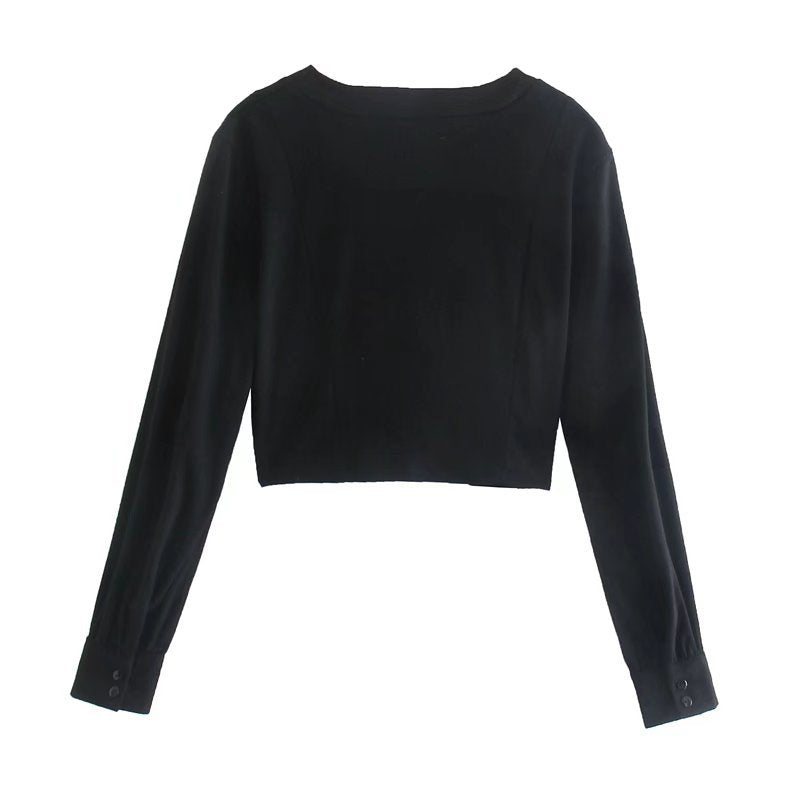 Women Fall Outfits Fall V-neck Knitted Top Single-Breasted Short Solid Color Cardigan