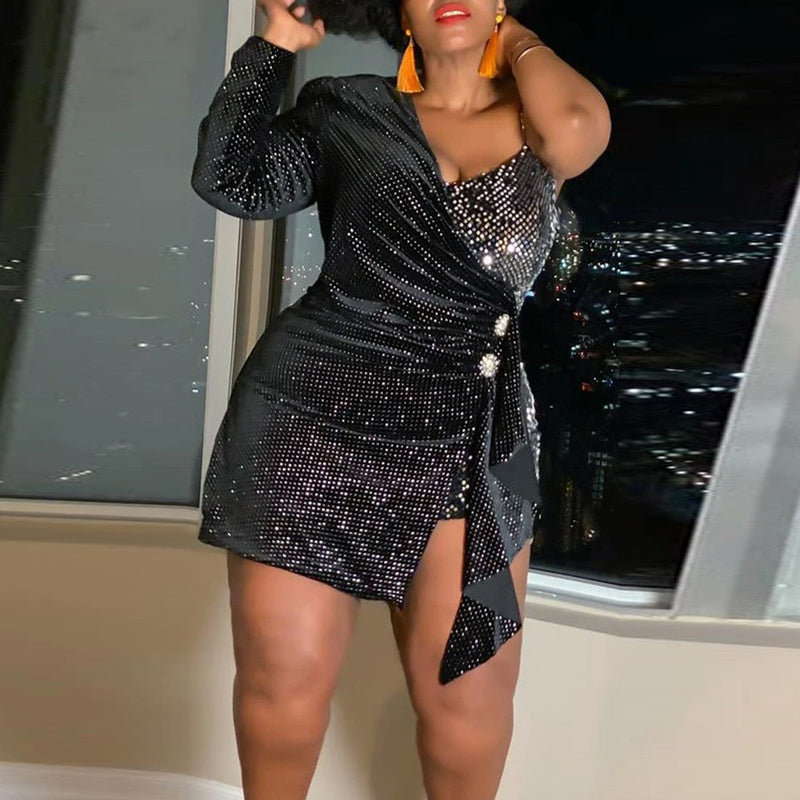 Nina Parker Black Dress Flannel Twill Sequin plus Size Dress