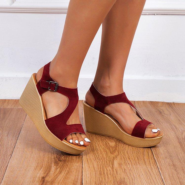 Women Open Toe Sandals Flats Summer Buckle Large Size High Heel Sandals