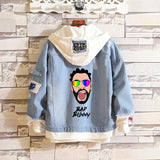 Comic Denim Jacket Bad Bunny Cartoon Printed Denim Spring and Autumn Men's Loose Jacket