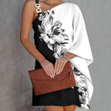 Nina Parker Graffiti Dress Sexy Diagonal Collar off-Shoulder Dress