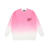 Mens Fall Outfits Gradient Heart Printing round Neck Pullover Knitted Sweater Men and Women