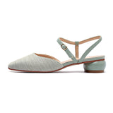 Nude Block Heels Closed Toe Spring Pearl round Toe Women's Shoes
