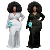 Nina Parker Black Dress Elegant Evening Dress Flared Sleeves Beaded Long Dress