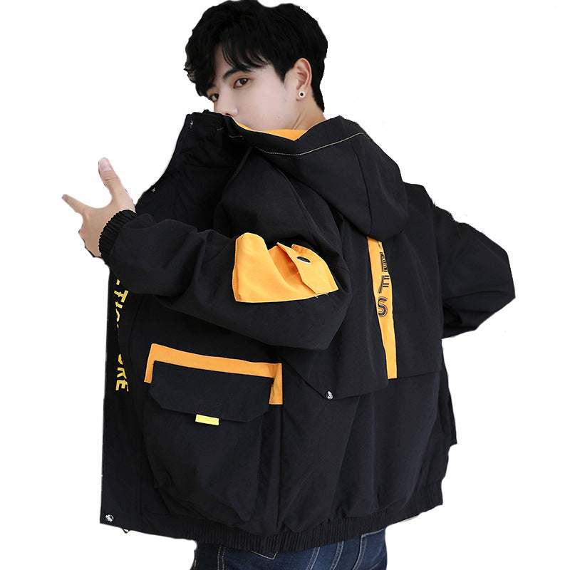 Yellow Varsity Jacket Men's Autumn Coat All-Matching Work Clothes Casual Jacket Top