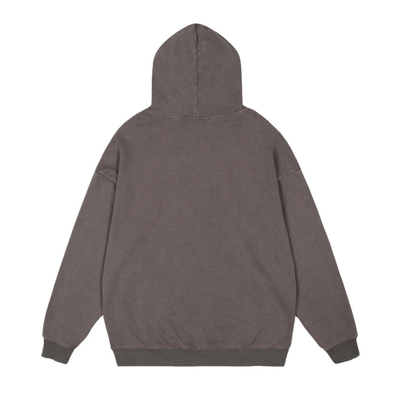 Mens Fall Outfits Hoodie Sweater Worn Looking Washed-out Hooded Jacket Loose Men