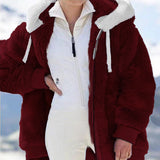 Women Winter Coats Autumn and Winter Loose Plush Zipper Hooded Jacket for Women