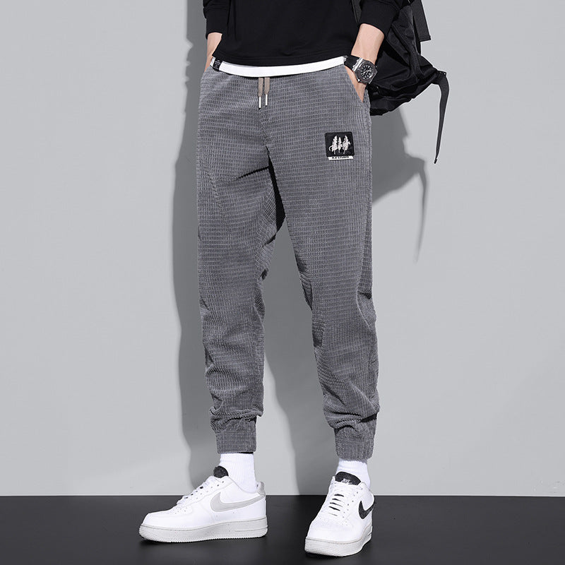 Mens Corduroy Pants Fleece-Lined Thickened Casual Pants Men's Loose Tappered Waffle Warm-Keeping Pants