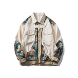 Vintage Letterman Jacket Spring Canvas Stitching Lace Flower Jacket