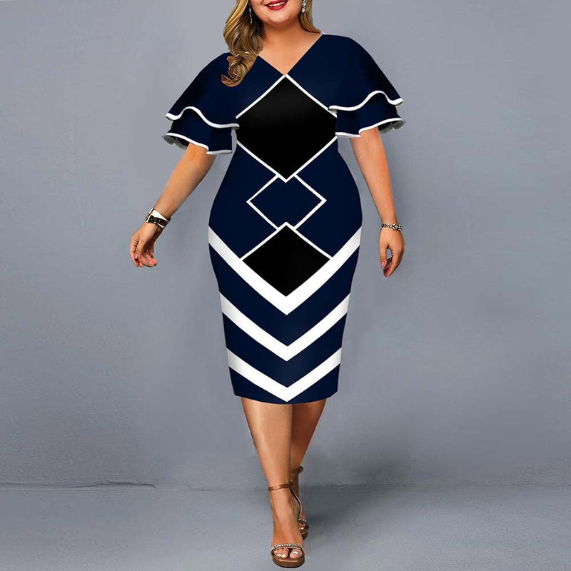 Nina Parker Black Dress Flounced Sleeve plus Size Women's Dress