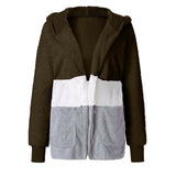 Women Winter Coats Women's Jacket Long-Sleeved Hooded Contrast Color Loose Women's Wear Coat